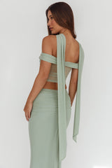 All The Lights Off-Shoulder Crop Top Sage