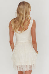 Angele Tiered Lace Mini Dress Cream