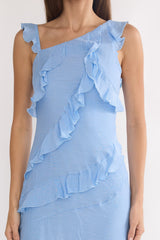 Arrabel Asymmetric Hem Ruffle Maxi Dress Pale Blue