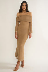 Alivya Off-Shoulder Knit Maxi Dress Mocha