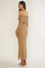 Alivya Off-Shoulder Knit Maxi Dress Mocha