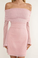 Alivya Off-Shoulder Knit Mini Dress Pink