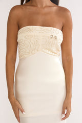 At Dusk Beaded Bust Strapless Maxi Dress Oyster