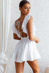 Always My Girl Ruffle Shoulder Romper White