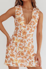 Ask Her Out Button Front Mini Dress Floral Yellow