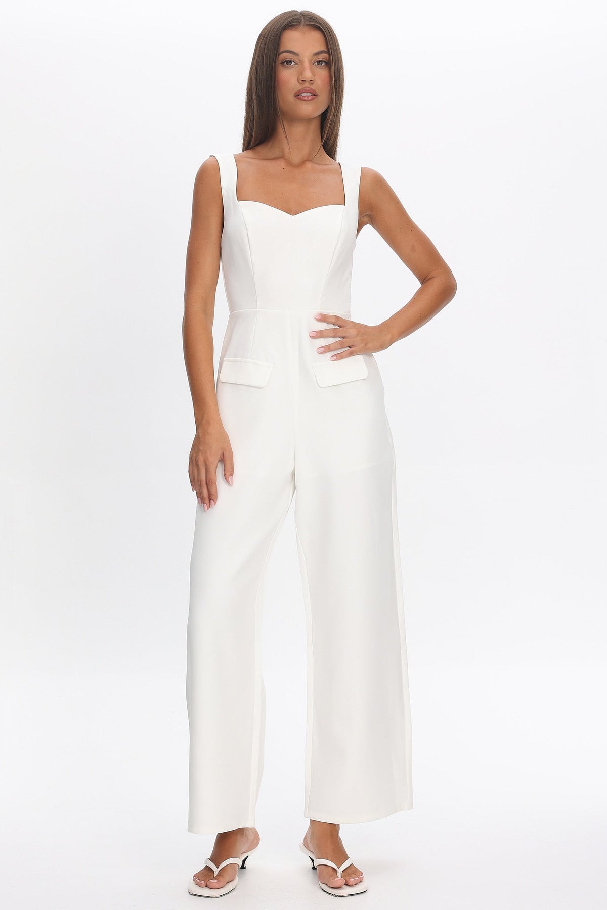 Atheena Faux Pocket Jumpsuit White