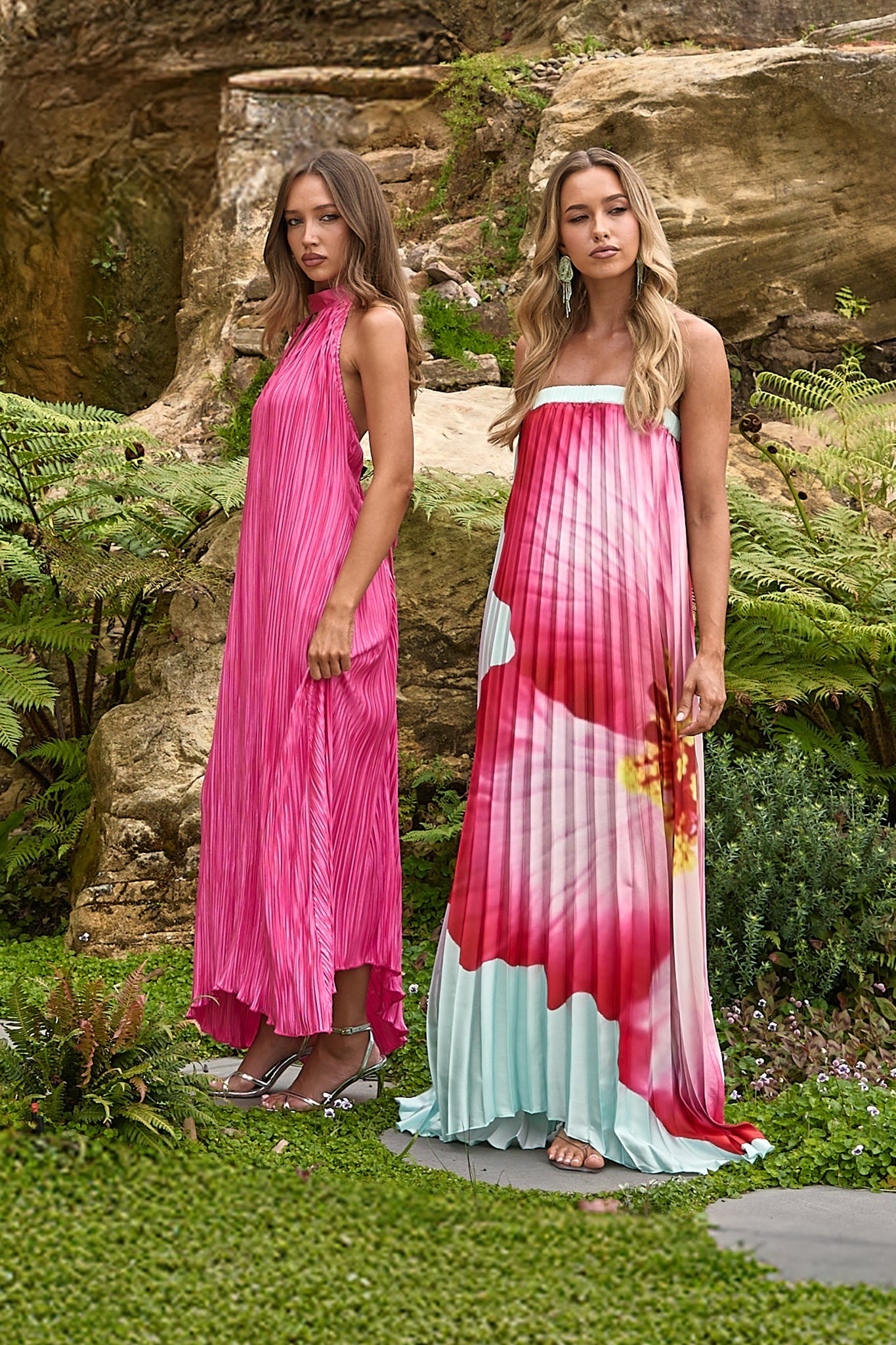 Aurea Halterneck Crepe Maxi Dress Hot Pink