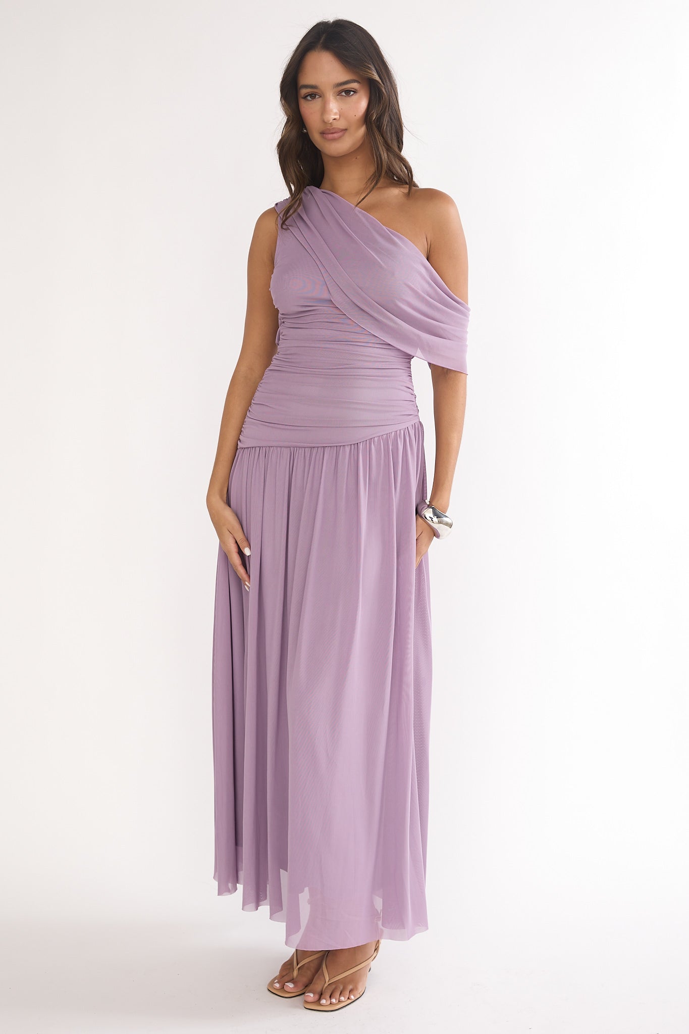 Amretha Asymmetric Neckline Maxi Dress Amethyst