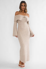 Arwyn Foldover Off-Shoulder Knit Maxi Dress Quinoa