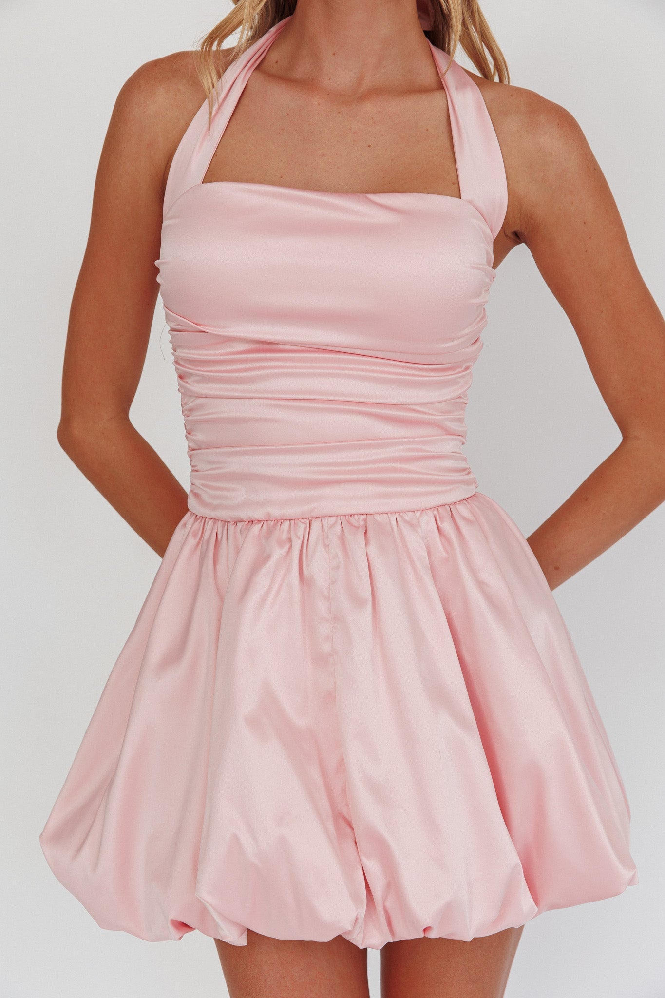 Angelico Halterneck Balloon Mini Dress Pink