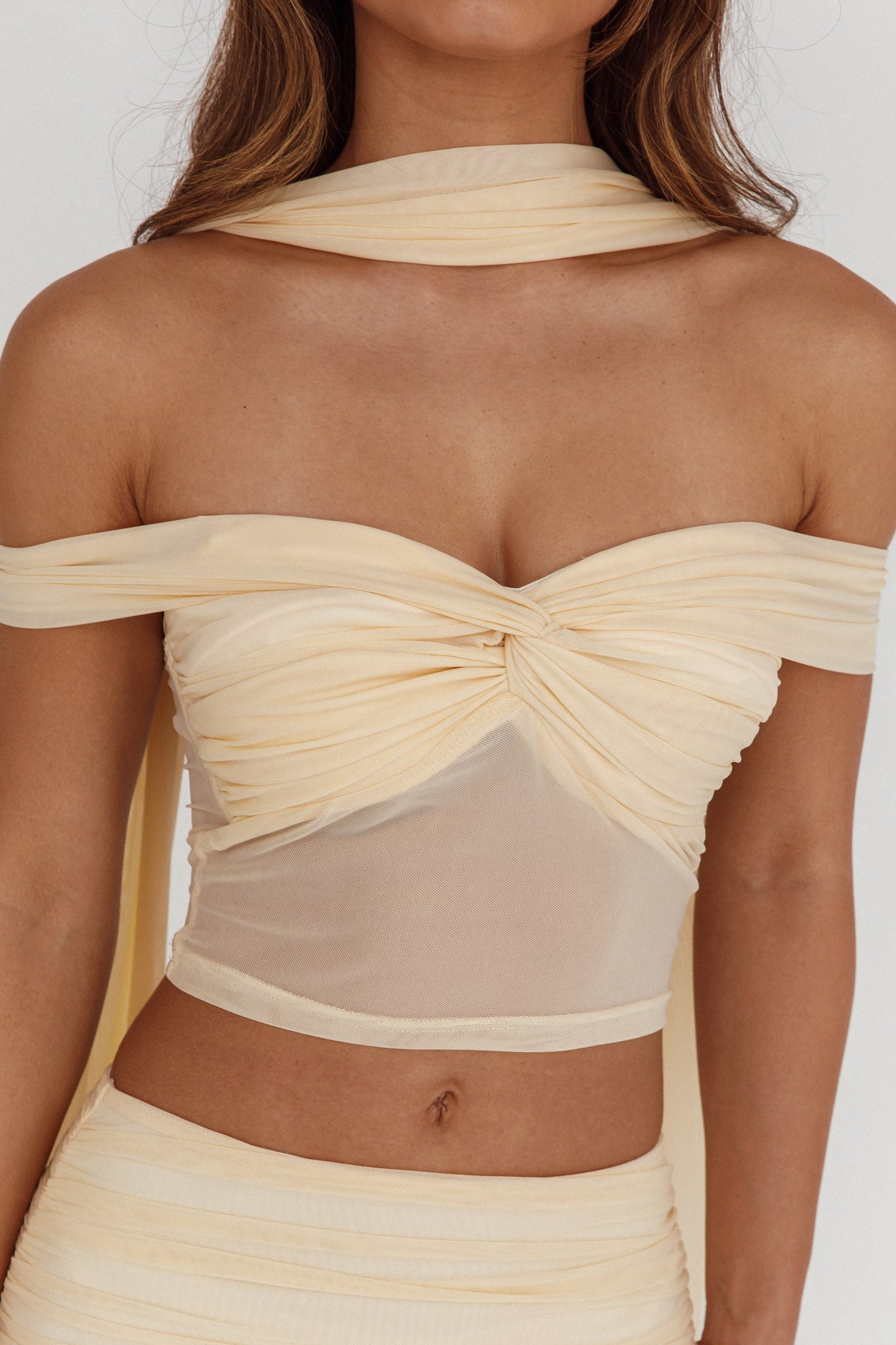 All The Lights Off-Shoulder Crop Top Cream