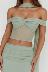 All The Lights Off-Shoulder Crop Top Sage