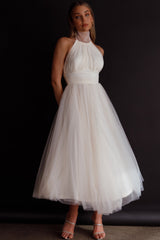 Andria Halterneck Tulle Midi Dress Ivory