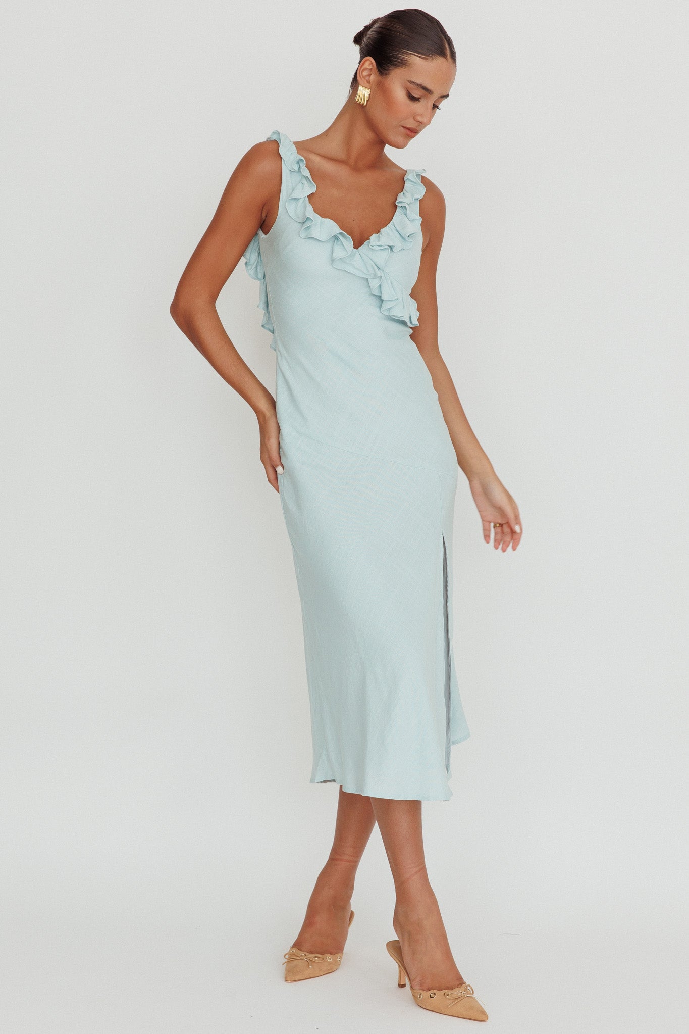 Alba Frill Trim Midi Dress Baby Blue