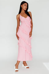 Arrabel Halterneck Ruffle Maxi Dress Pink