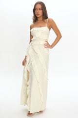 Arrabel Ruffle Split Maxi Dress Ivory