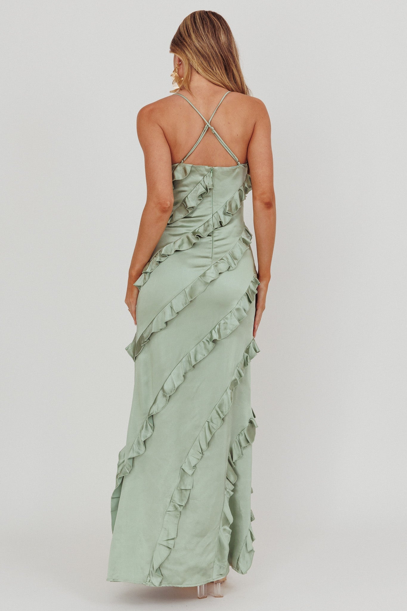 Arrabel Ruffle Trim Maxi Dress Sage