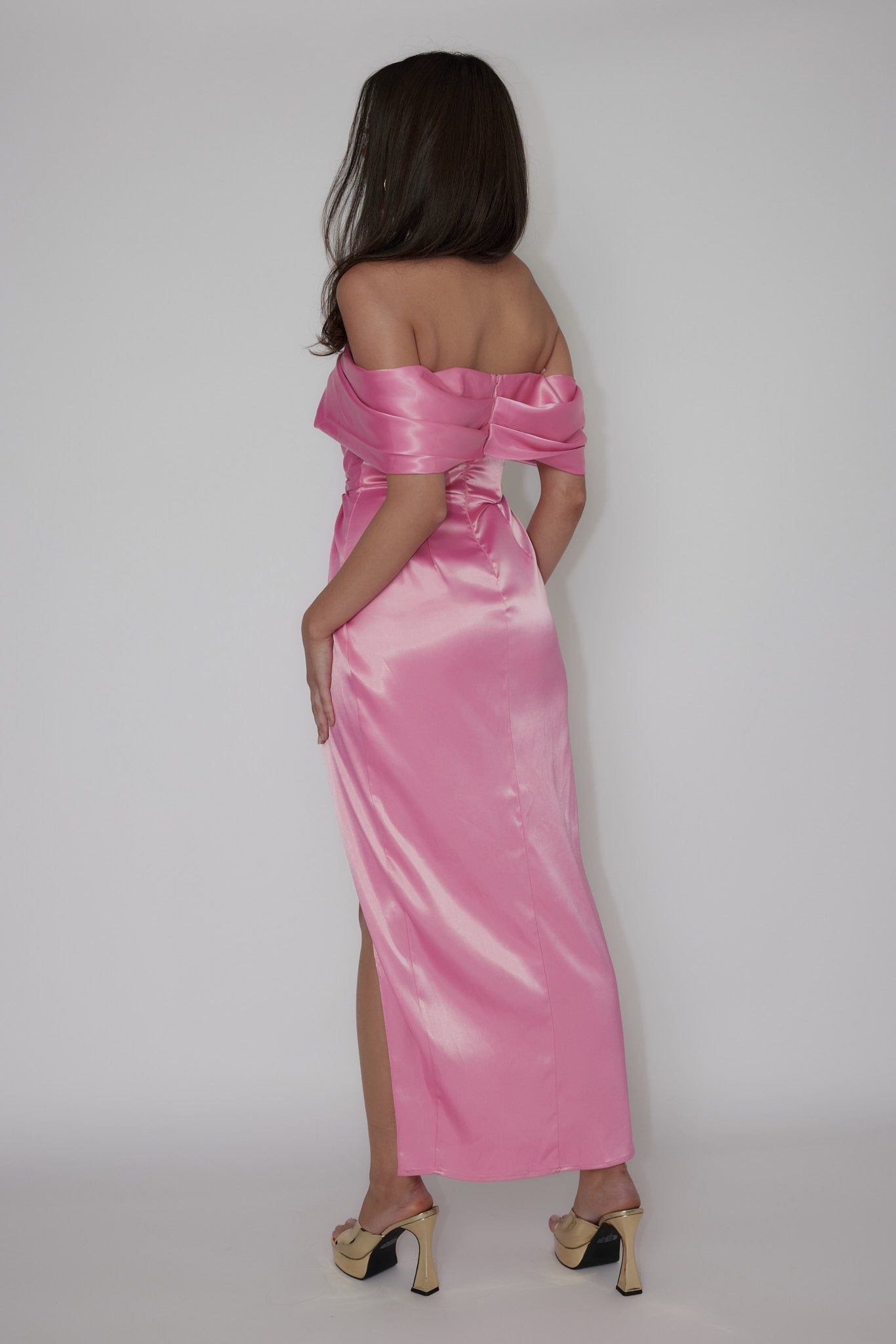 Amaryllis Off-Shoulder Twist Maxi Dress Pink