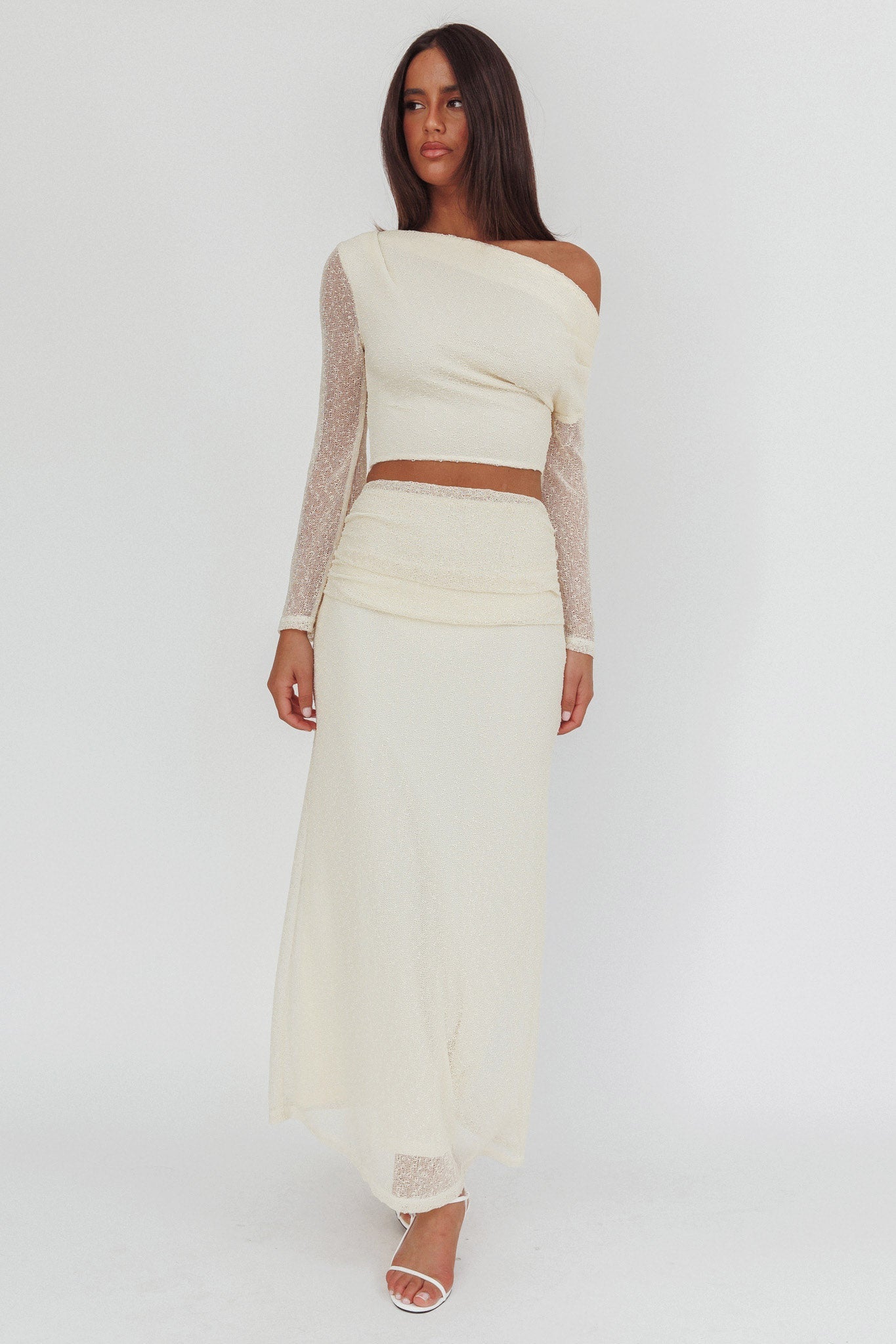 Alivya Ruched Side Maxi Skirt Butter
