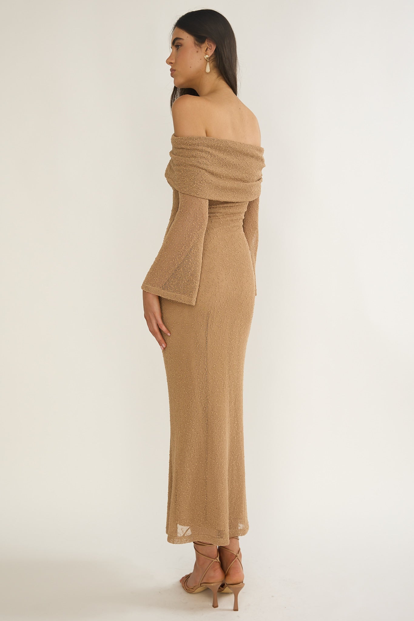 Alivya Off-Shoulder Knit Maxi Dress Mocha
