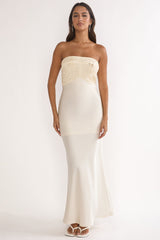 At Dusk Beaded Bust Strapless Maxi Dress Oyster