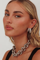 Anthea Double Hoop Studs Silver Diamante