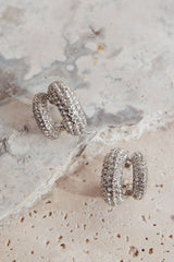 Anthea Double Hoop Studs Silver Diamante