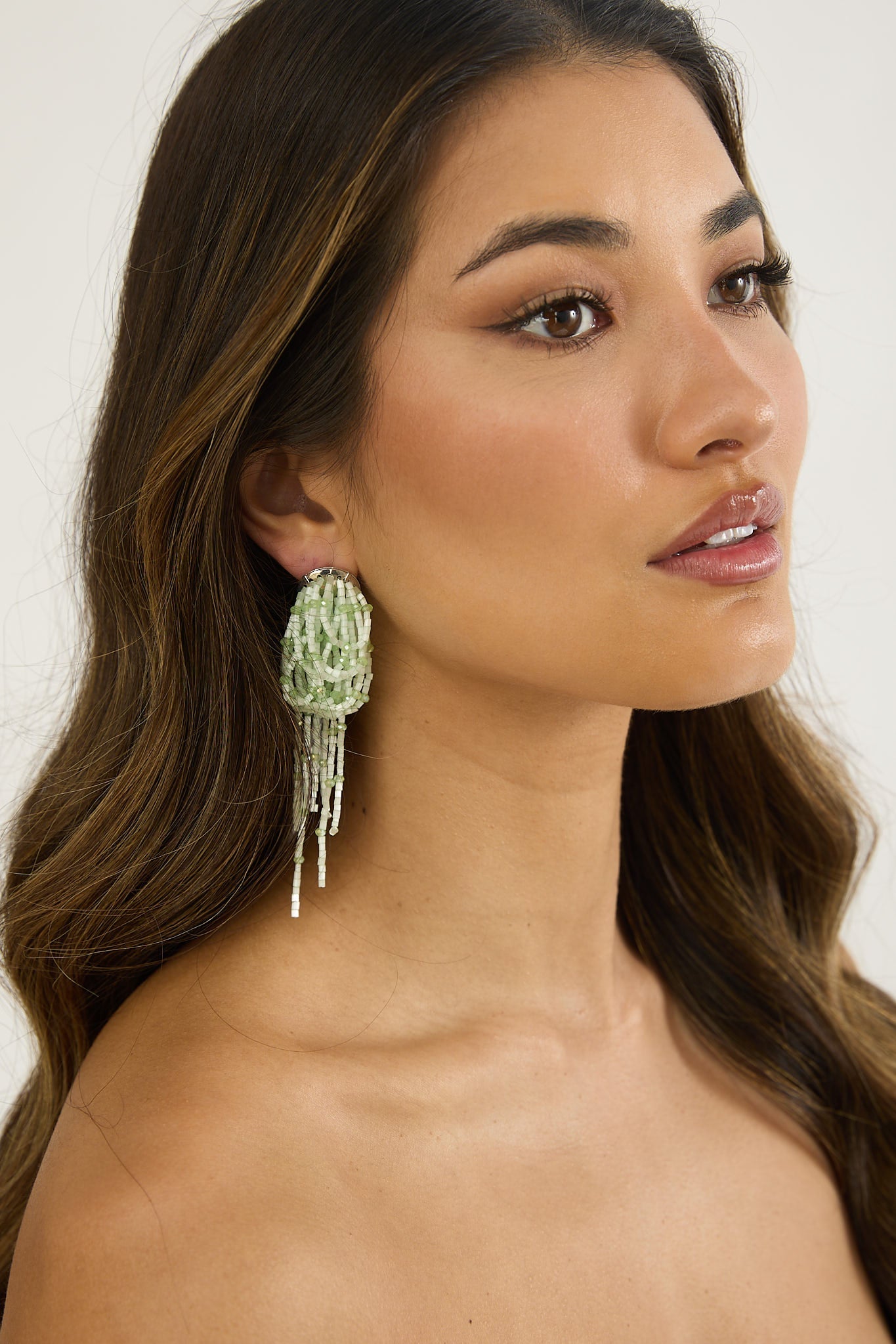 Andora Layered Tassel Bead Earrings Mint