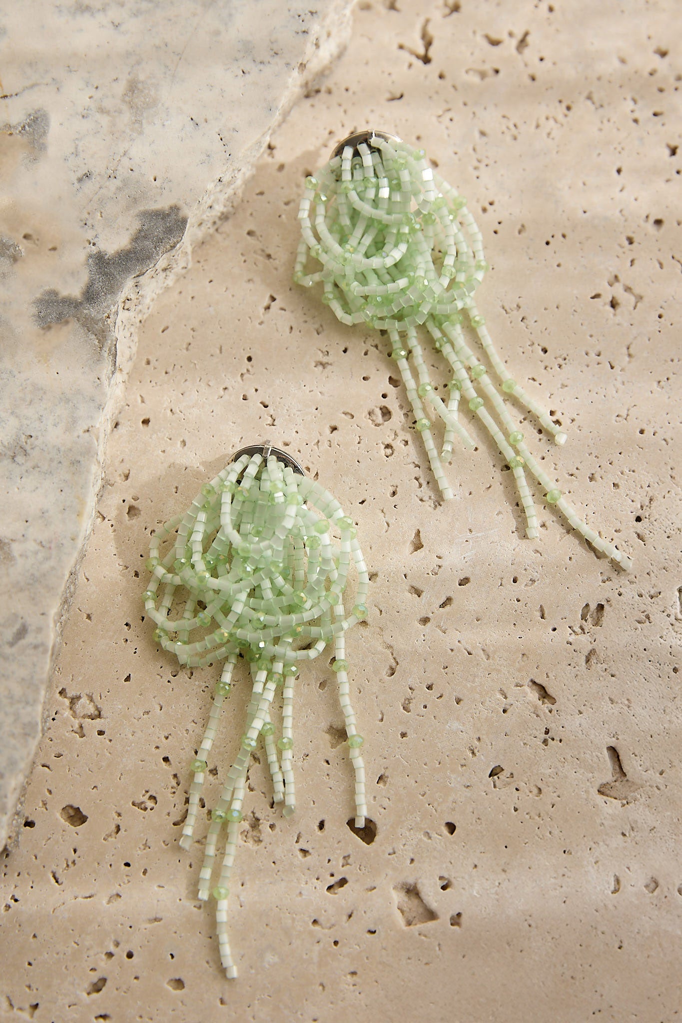 Andora Layered Tassel Bead Earrings Mint