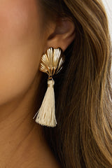 Alora Shell Tassel Earrings Gold/Ivory