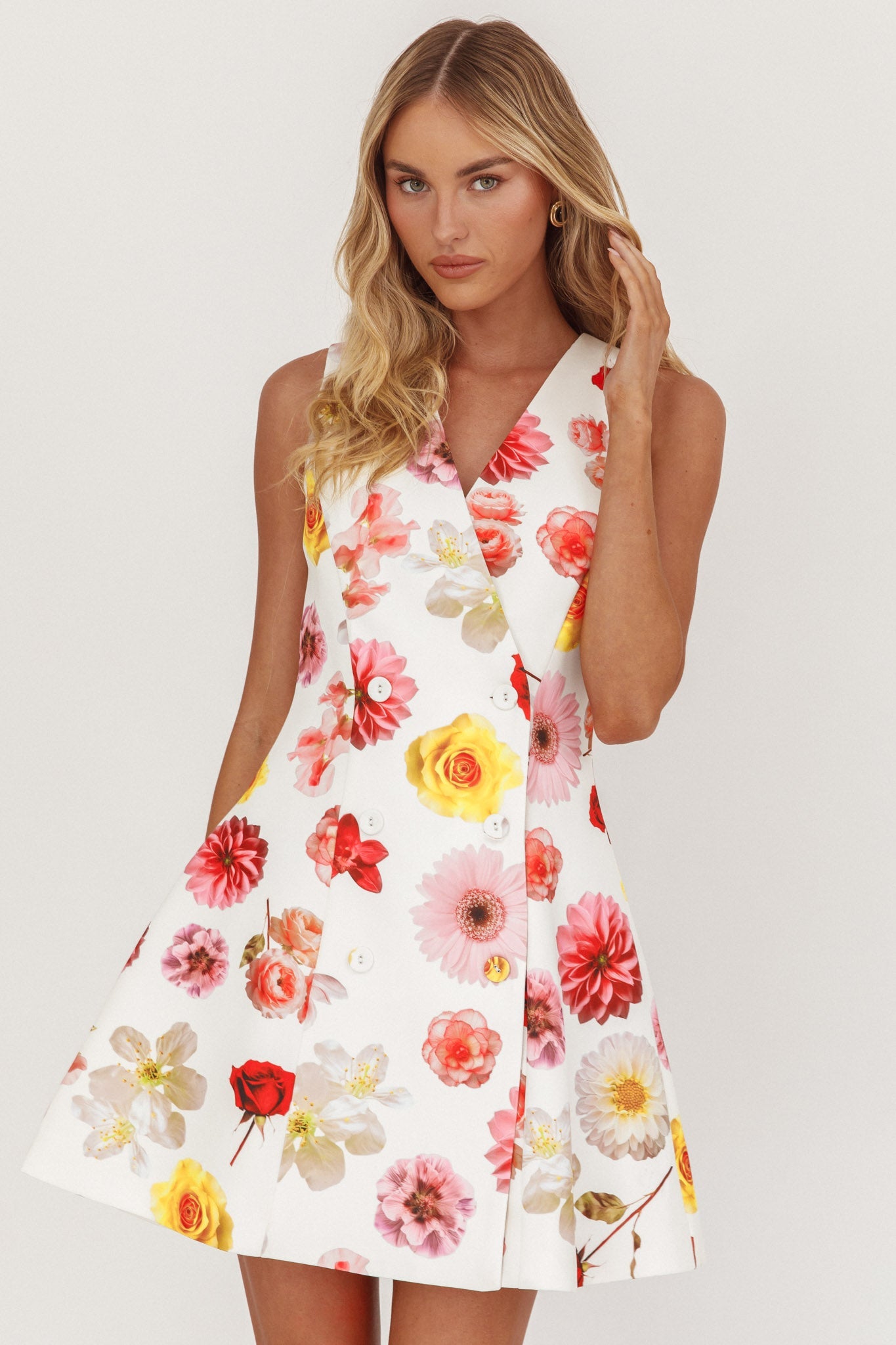 Austria Sleeveless Double Breasted Mini Dress Floral