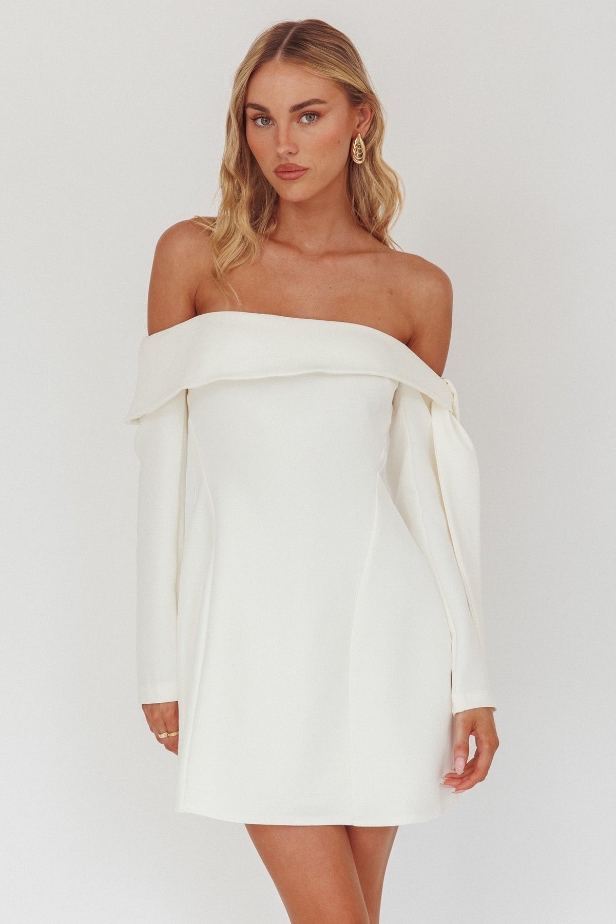 Aurora Sky Off-Shoulder Tie Mini Dress White