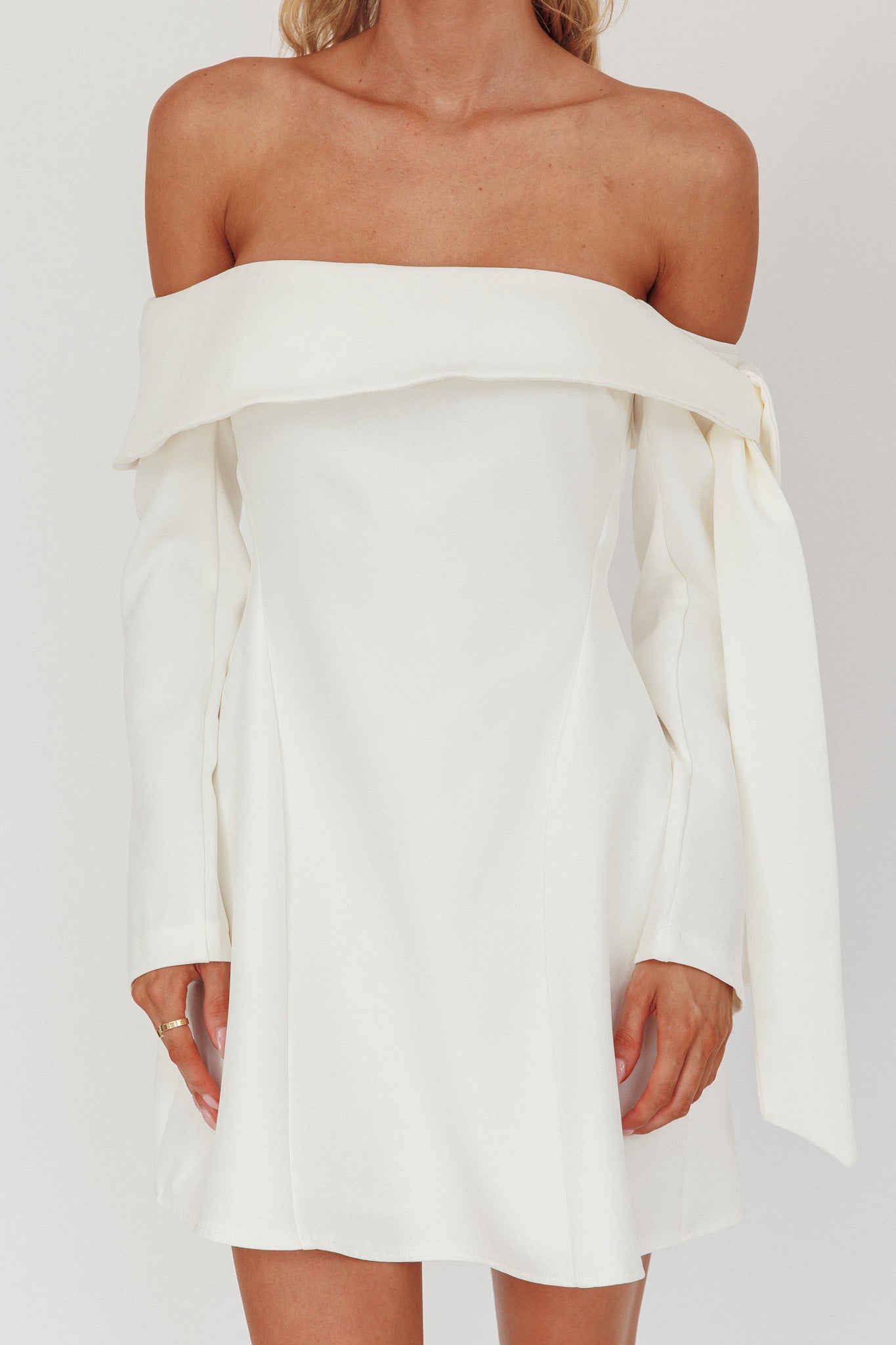 Aurora Sky Off-Shoulder Tie Mini Dress White