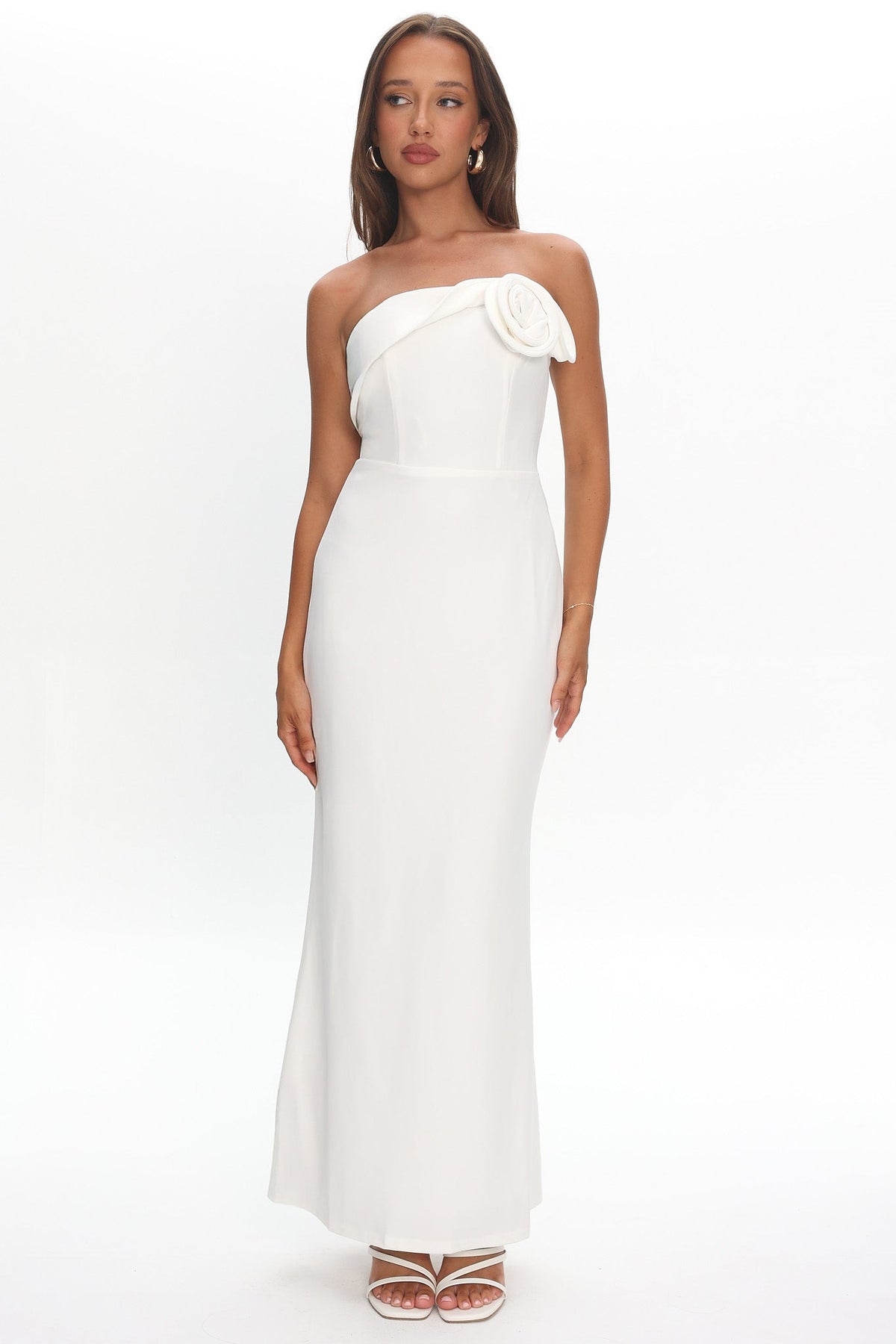 Amellia Off-Shoulder Rosette Maxi Dress White
