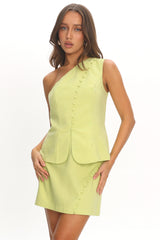 Alessora Button Trim Mini Skirt Lime