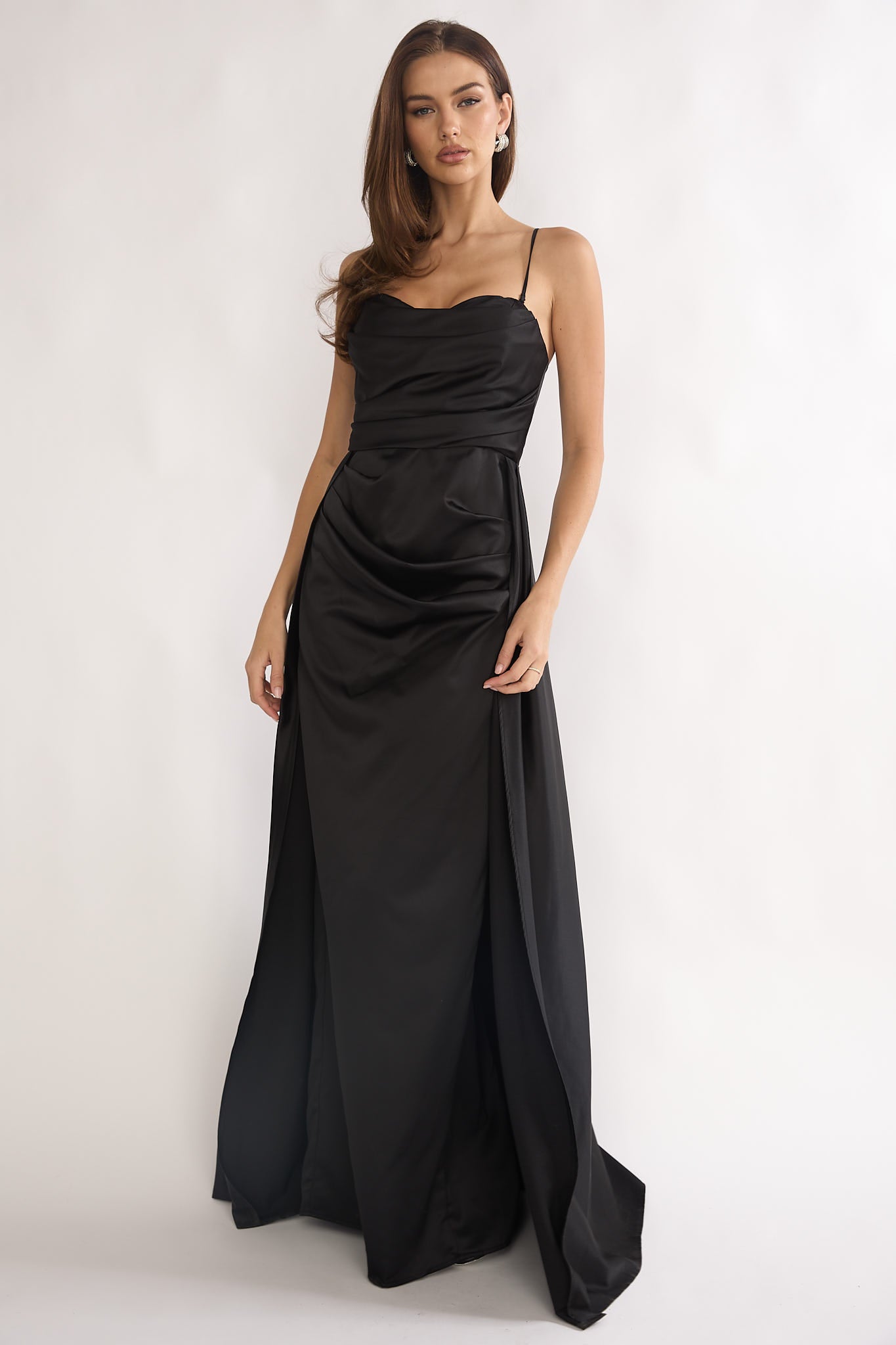 Asterelle Pleated Gathering Maxi Dress Black