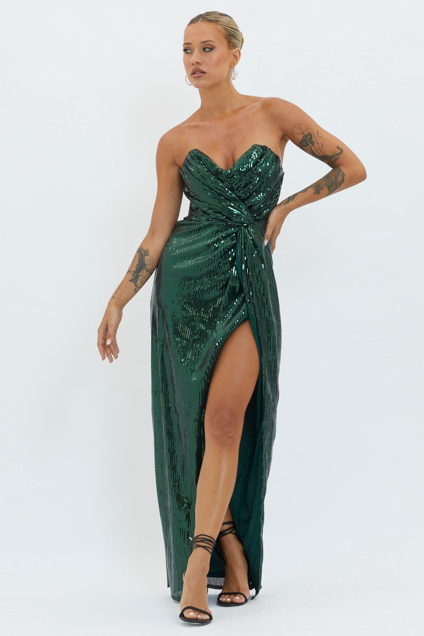 Angel Energy Strapless Sequin Maxi Dress Hunter Green