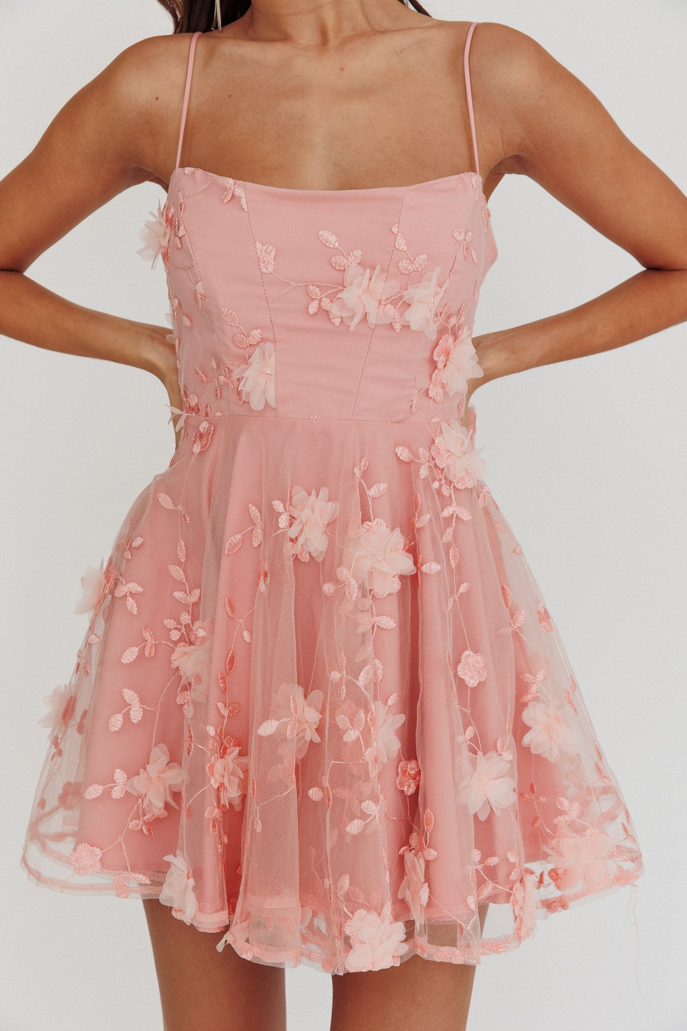 Athens Floral Bow Mini Dress Pink