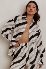 Alex Long Sleeve Striped Print Shirt Black/Cream