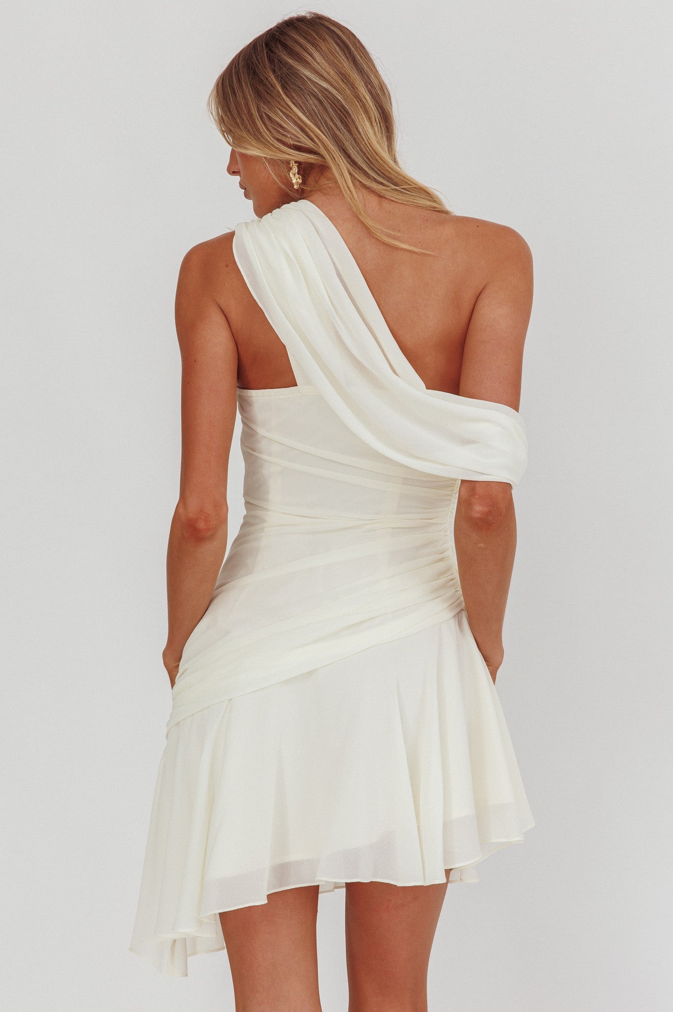 Anaisa One-Shoulder Draped Mini Dress Cream