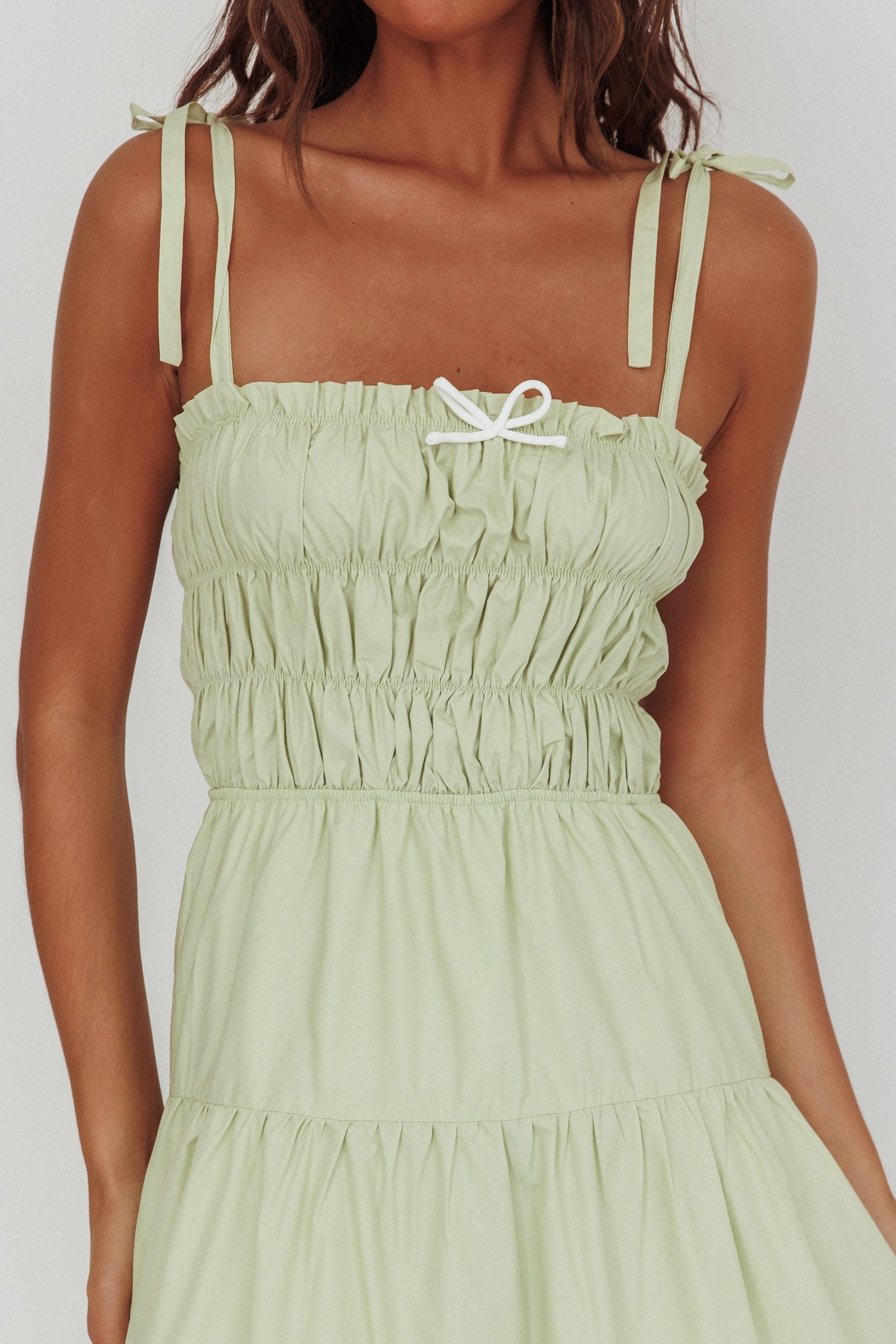 Anderson Tied Shoulder Smocked Bodice Maxi Dress Sage
